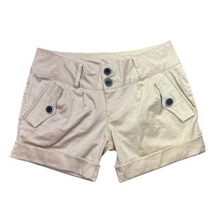 Women's Cuffed Shorts Casual Button Pockets Beige Size‎ M Fits 28" Boho Beach